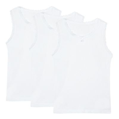 Girl's pack of three white lace trimmed vests